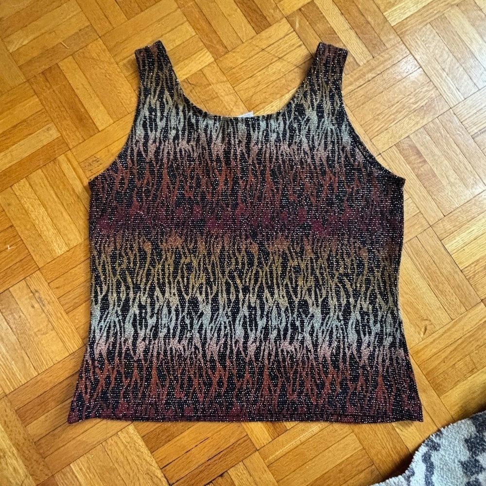 VINTAGE y2k 90s 80s tank top fire print sparkly very stretchy